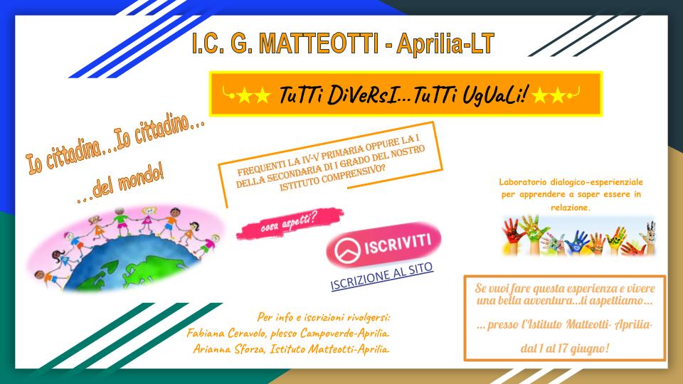 Attenzione! In arrivo il PON “Tutti diversi tutti uguali!”, il laboratorio esperienziale per gli alunni delle classi IV, V Scuola Primaria e I Scuola Secondaria.